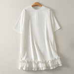 Buddha Stones Summer Casual Elegant Tie Neck Solid Ruffled Hem Women's Short Sleeve Dress