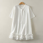 Buddha Stones Summer Casual Elegant Tie Neck Solid Ruffled Hem Women's Short Sleeve Dress