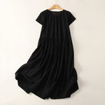 Buddha Stones Summer Casual Minimalist Solid Crew Neck Women's Short Sleeve Dresses With Pockets
