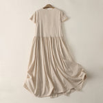 Buddha Stones Summer Casual Minimalist Solid Crew Neck Women's Short Sleeve Dresses With Pockets