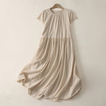 Buddha Stones Summer Casual Minimalist Solid Crew Neck Women's Short Sleeve Dresses With Pockets