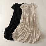 Buddha Stones Summer Casual Minimalist Solid Crew Neck Women's Short Sleeve Dresses With Pockets