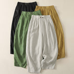 Buddha Stones Summer Casual Minimalist Solid Cropped Pants Pleated Women's Harem Pants With Pockets