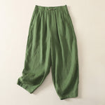 Buddha Stones Summer Casual Minimalist Solid Cropped Pants Pleated Women's Harem Pants With Pockets