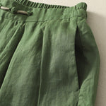 Buddha Stones Summer Casual Minimalist Solid Cropped Pants Pleated Women's Harem Pants With Pockets