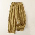 Buddha Stones Summer Casual Minimalist Solid Cropped Pants Pleated Women's Harem Pants With Pockets
