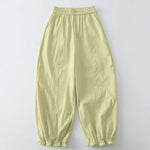 Buddha Stones Summer Casual Minimalist Solid Ruffled Hem Ankle Pants Women's Harem Pants With Pockets