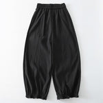 Buddha Stones Summer Casual Minimalist Solid Ruffled Hem Ankle Pants Women's Harem Pants With Pockets