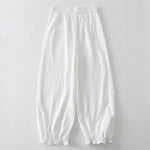 Buddha Stones Summer Casual Minimalist Solid Ruffled Hem Ankle Pants Women's Harem Pants With Pockets