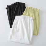 Buddha Stones Summer Casual Minimalist Solid Ruffled Hem Ankle Pants Women's Harem Pants With Pockets