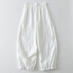 Buddha Stones Summer Casual Minimalist Solid Ruffled Hem Ankle Pants Women's Harem Pants With Pockets
