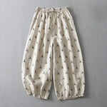 Buddha Stones Summer Casual Vintage Drawstring Floral Polka dots Cropped Pants Women's Harem Pants With Pocket