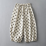 Buddha Stones Summer Casual Vintage Drawstring Floral Polka dots Cropped Pants Women's Harem Pants With Pocket