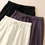 Buddha Stones Summer Casual Minimalist Drawstring Solid Long Pants Women's Tapered Pants With Pockets