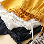 Buddha Stones Summer Casual Minimalist Drawstring Ruffled Lace-up Solid Women's Skirts With Pocket