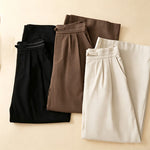 Buddha Stones Summer Casual Minimalist Solid Ankle Pants One Frog Button Women's Straight Leg Pants With Pockets