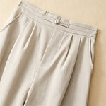 Buddha Stones Summer Casual Minimalist Solid Ankle Pants One Frog Button Women's Straight Leg Pants With Pockets