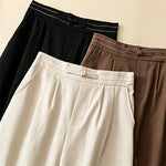 Buddha Stones Summer Casual Minimalist Solid Ankle Pants One Frog Button Women's Straight Leg Pants With Pockets