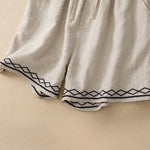 Buddha Stones Summer Casual Minimalist Drawstring Embroidery Wavy Lines Geometric Women's Shorts With Pockets