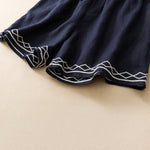 Buddha Stones Summer Casual Minimalist Drawstring Embroidery Wavy Lines Geometric Women's Shorts With Pockets