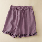 Buddha Stones Summer Casual Minimalist Drawstring Embroidery Wavy Lines Geometric Women's Shorts With Pockets