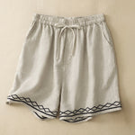 Buddha Stones Summer Casual Minimalist Drawstring Embroidery Wavy Lines Geometric Women's Shorts With Pockets
