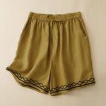 Buddha Stones Summer Casual Minimalist Drawstring Embroidery Wavy Lines Geometric Women's Shorts With Pockets