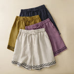 Buddha Stones Summer Casual Minimalist Drawstring Embroidery Wavy Lines Geometric Women's Shorts With Pockets