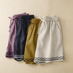 Buddha Stones Summer Casual Minimalist Drawstring Embroidery Wavy Lines Geometric Women's Shorts With Pockets