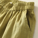 Buddha Stones Summer Casual Vintage Solid Elastic Waist Ruffled Hem Women's Shorts With Pockets
