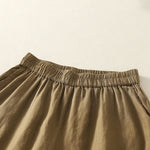 Buddha Stones Summer Casual Vintage Solid Elastic Waist Ruffled Hem Women's Shorts With Pockets