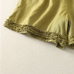 Buddha Stones Summer Casual Vintage Solid Elastic Waist Ruffled Hem Women's Shorts With Pockets