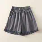 Buddha Stones Summer Casual Vintage Solid Elastic Waist Ruffled Hem Women's Shorts With Pockets