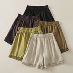 Buddha Stones Summer Casual Vintage Solid Elastic Waist Ruffled Hem Women's Shorts With Pockets