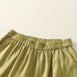 Buddha Stones Summer Casual Vintage Solid Elastic Waist Ruffled Hem Women's Shorts With Pockets