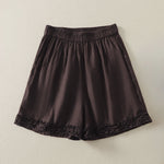 Buddha Stones Summer Casual Vintage Solid Elastic Waist Ruffled Hem Women's Shorts With Pockets
