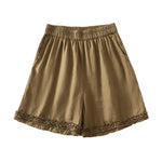 Buddha Stones Summer Casual Vintage Solid Elastic Waist Ruffled Hem Women's Shorts With Pockets