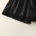 Buddha Stones Summer Casual Vintage Solid Elastic Waist Ruffled Hem Women's Shorts With Pockets