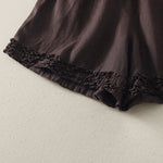 Buddha Stones Summer Casual Vintage Solid Elastic Waist Ruffled Hem Women's Shorts With Pockets