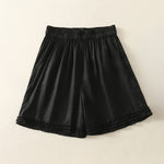 Buddha Stones Summer Casual Vintage Solid Elastic Waist Ruffled Hem Women's Shorts With Pockets
