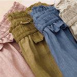 Buddha Stones Summer Casual Minimalist Solid Ruffled Elastic Waist Cropped Pants Women's Straight Leg Pants With Pocket