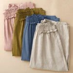 Buddha Stones Summer Casual Minimalist Solid Ruffled Elastic Waist Cropped Pants Women's Straight Leg Pants With Pocket