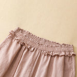 Buddha Stones Summer Casual Minimalist Solid Ruffled Elastic Waist Cropped Pants Women's Straight Leg Pants With Pocket