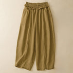 Buddha Stones Summer Casual Minimalist Solid Ruffled Elastic Waist Cropped Pants Women's Straight Leg Pants With Pocket