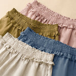 Buddha Stones Summer Casual Minimalist Solid Ruffled Elastic Waist Cropped Pants Women's Straight Leg Pants With Pocket