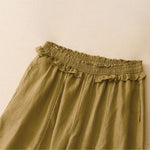 Buddha Stones Summer Casual Minimalist Solid Ruffled Elastic Waist Cropped Pants Women's Straight Leg Pants With Pocket