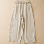 Buddha Stones Summer Casual Minimalist Solid Ruffled Elastic Waist Cropped Pants Women's Straight Leg Pants With Pocket