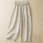 Buddha Stones Summer Casual Minimalist Solid Ruffled Elastic Waist Cropped Pants Women's Straight Leg Pants With Pocket