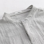 Buddha Stones Summer Casual Tang Style Mandarin Collar Half Buttons Solid Men's Short Sleeve Shirts With Decorative Pocket