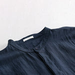 Buddha Stones Summer Casual Tang Style Mandarin Collar Half Buttons Solid Men's Short Sleeve Shirts With Decorative Pocket